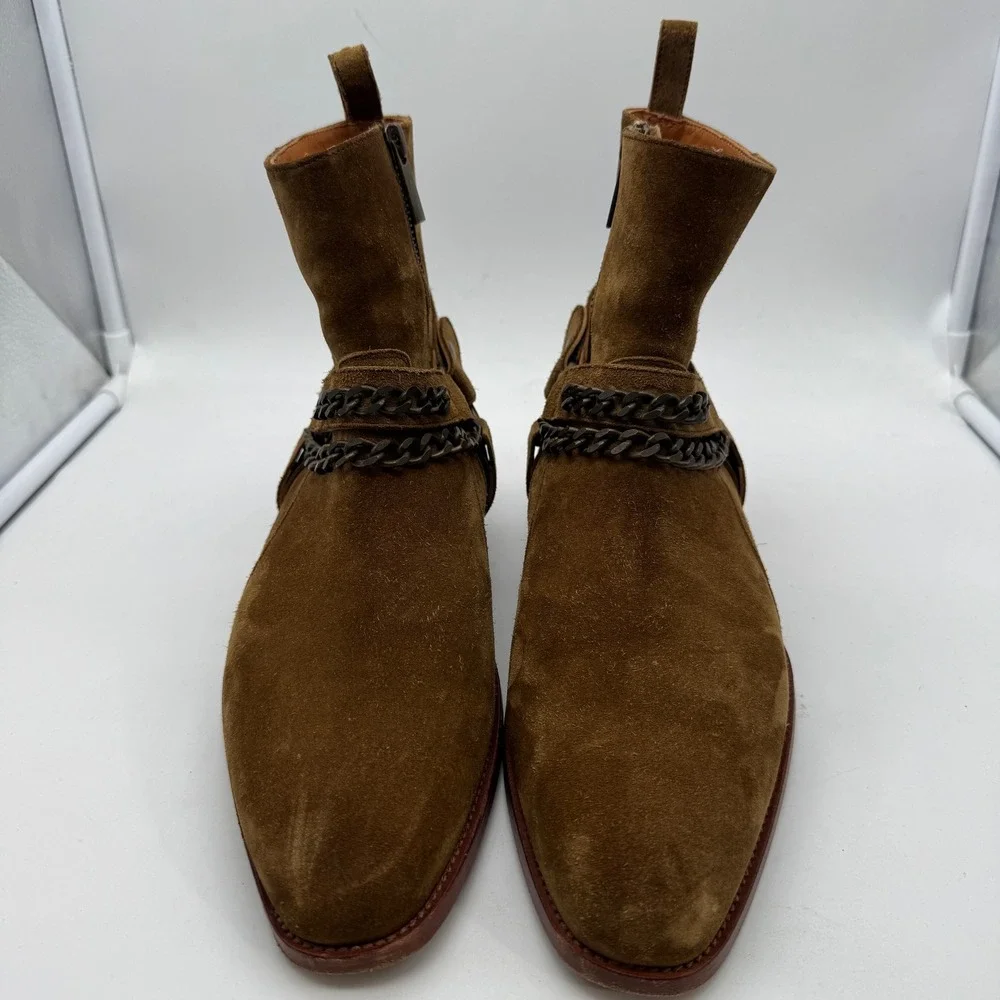 ORO Henrik Harness Boot Las Angeles Size 7 Men Brown Suede Zipper Biker w/ Chain
